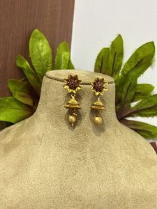 Gold Tone Flower Jhumka Earrings