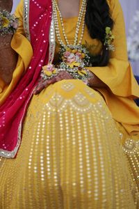 yellow lahenga choli with marron dupatta