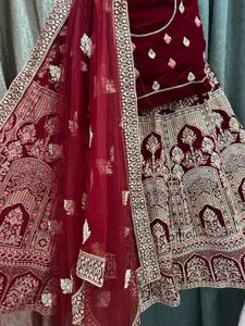 Maroon Velvet Lehenga Choli Set