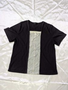 Unique Striped Panel Black Tee