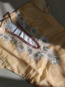Embroided White N Gold Collar Kurti