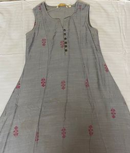 Grey Embroidered Sleeveless Dress