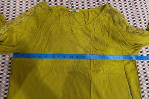 Mustard Yellow Lace-Detail Peplum Top