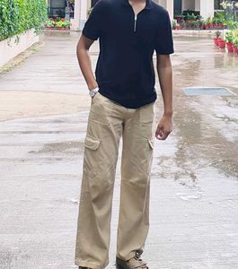 Trendy Wide Leg (Flared From Bottom ) Beige Cargo
