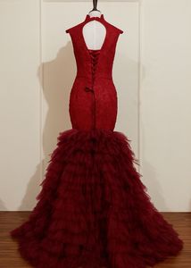 Elegant Red mermaid Ruffled Gown