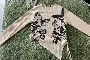 Butterfly Print Asymmetric Crop Top