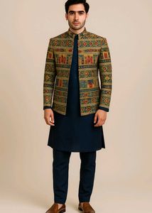 Patterned Nehru Jacket &amp; Kurta Set