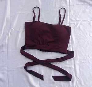 Burgundy Tie-Waist Crop Top
