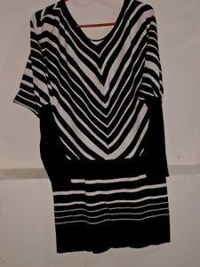 Combo Black &amp; White Striped Dress With Shirt