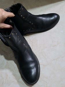 Genuine leather Black Studded Ankle Bo