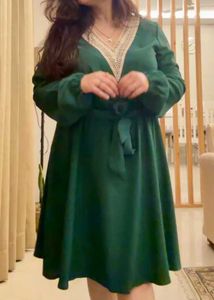 Green V-Neck Dress