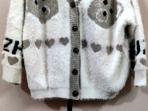 Imported women&#39;s V-neck fuzzy knit cardigan/sweate