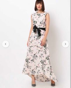 Floral Cream Dress With Deep Back