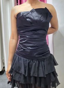 Black Strapless Ruffle Mini Dress