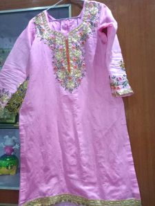 Pink Kurti With Bottom