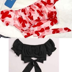 Floral & Black Tie Crop Tops