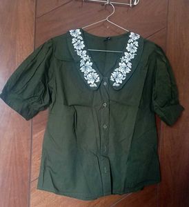 Floral Collar Olive Green Top