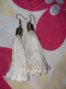 White silk  Thread Earrings