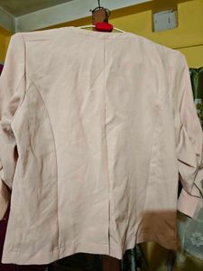 Blush Pink Cropped Ruched Sleeve Blazer