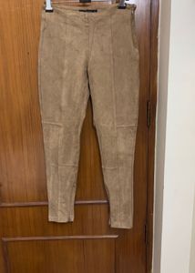 Zara Faux Suede Ankle Zip Skinny Leg Stretch Pants