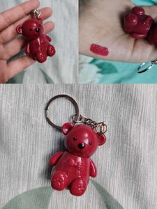 3 Pcs Teddy Bear Keyring Lipstick
