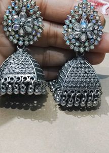 Multicolored Stone Oxidised Jhumka