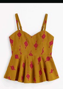 Cute Mustard Print Peplum Top