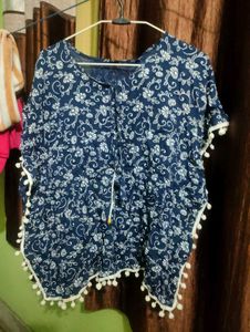 Floral Print Top with Pom-Pom Detail