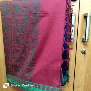 Blue Checked Saree with Green Border