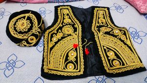 Embroidered Ethnic Vest & Cap Set