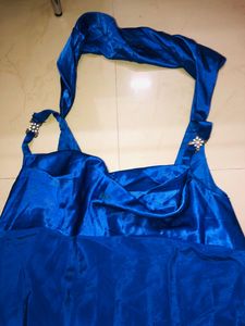 Satin halter Fish Cut Blue one Piece Dress