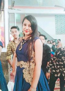 Elegant Navy Blue Dress with Gold Embroidery