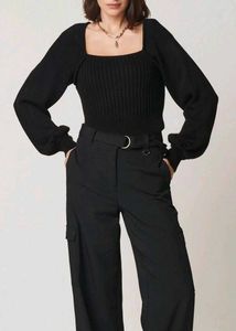 Black Square Neck Top