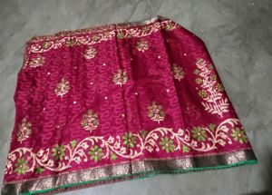 Maroon Embroidered Sari Fabric