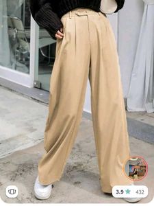 Beige Wide Leg Trousers
