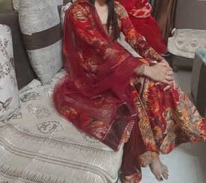 Beautiful Anarkali Kurta With Heavy Net Duptta