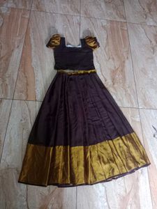 Elegant Brown &amp; Gold Pattupavada Set New