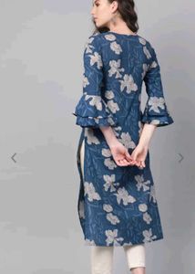 AHIKA Blue And Beige Printed Straight Kurta