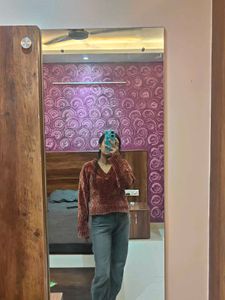 Brown Fuzzy Knit V-Neck