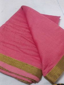 Pink &amp; Gold Border Saree