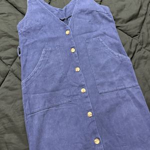 Blue Button-Down Midi Slip Dress