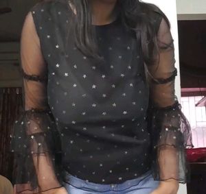 Black Ruffle Sleeve Top