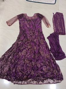 Elegant Purple Anarkali gown