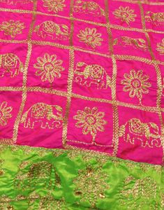 Pink & Green Embroidered saree
