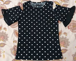 Polka Dot Cold Shoulder Top