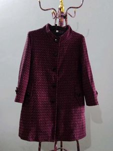 magenta with black Wool Coat