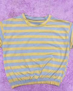 Yellow/Grey Stripped Crop Top