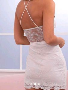 detailed White Lace Mini Dress