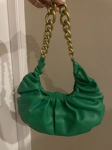 ZARA Green Hobo Bag With Metal Chain