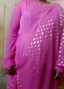 Crepe French Rose Color Anarkali With Duppata